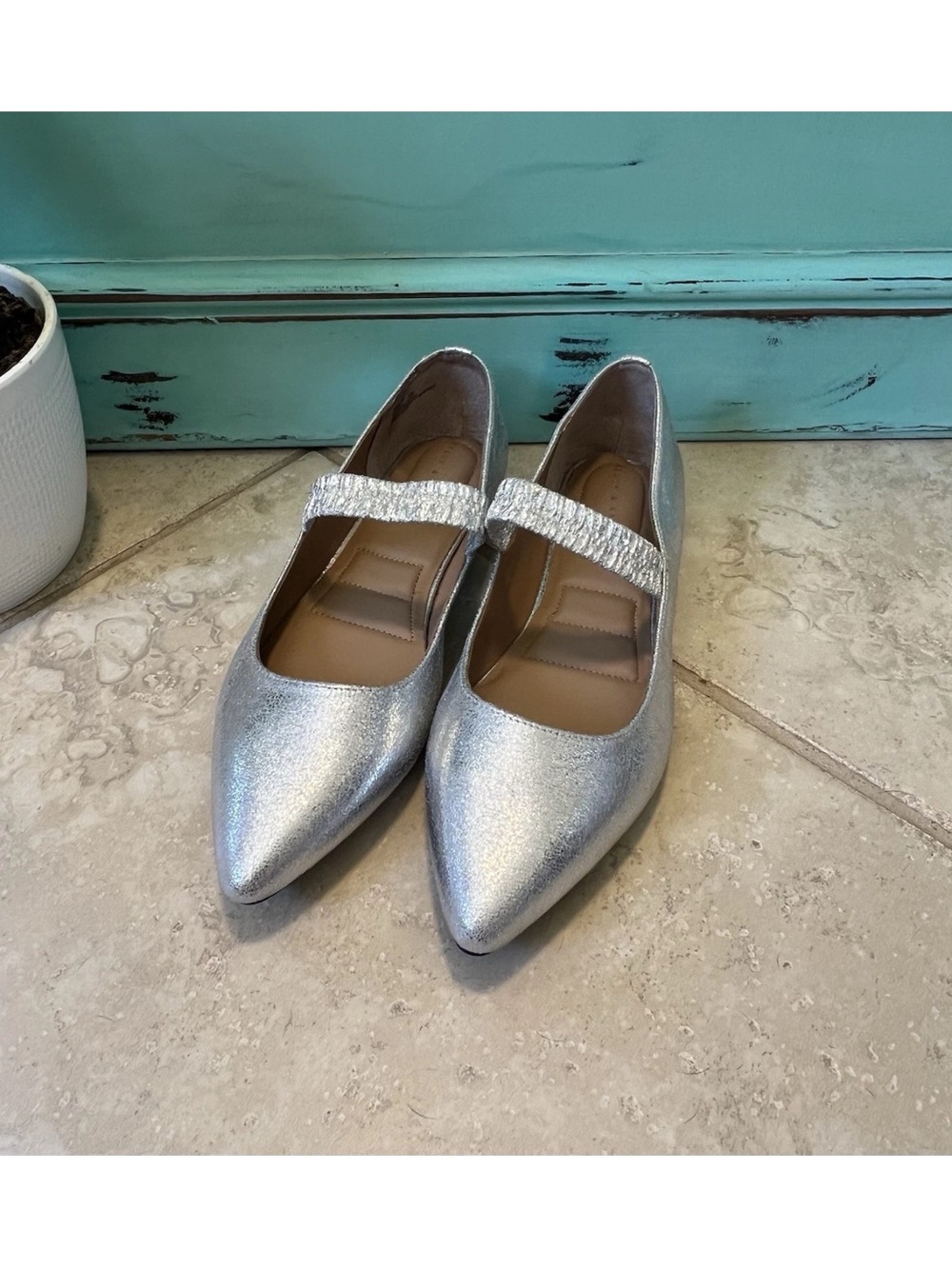 Kelly & Katie Silver Pointed Mary Jane Flats